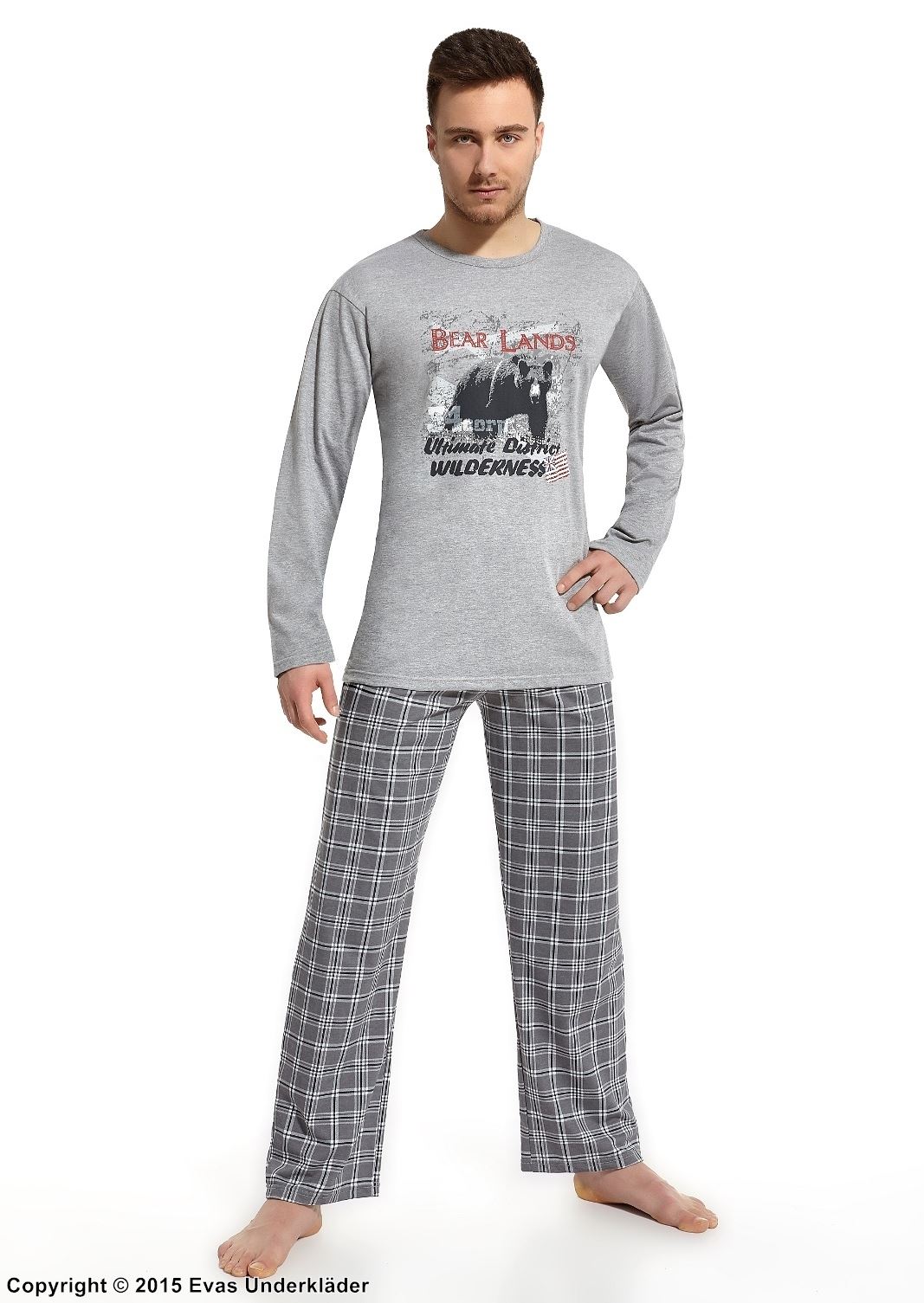 Pyjamas med björntryck och rutiga byxor